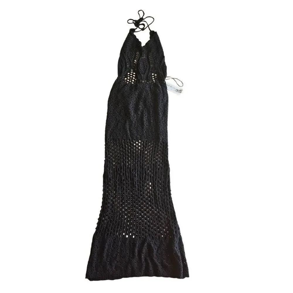 Summer Haus Beach Bunny Sz S black crochet Ariana dress open back